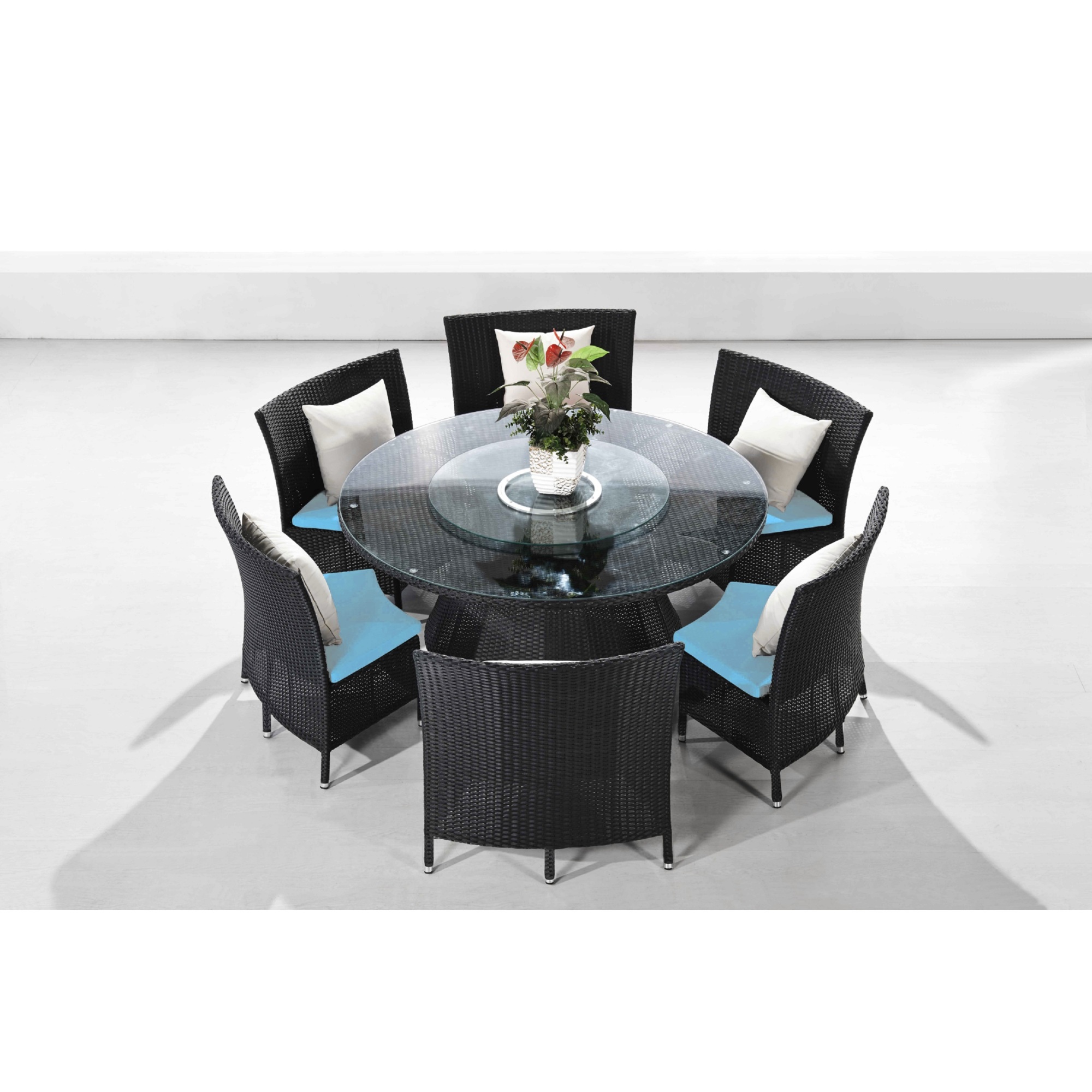 Manhattan Comfort, Nightingdale Black 7Pc Outdoor Dining Set Blue, Pieces (qty.) 7 Primary Color Blue, Seating Capacity 6 Model# OD-DS001